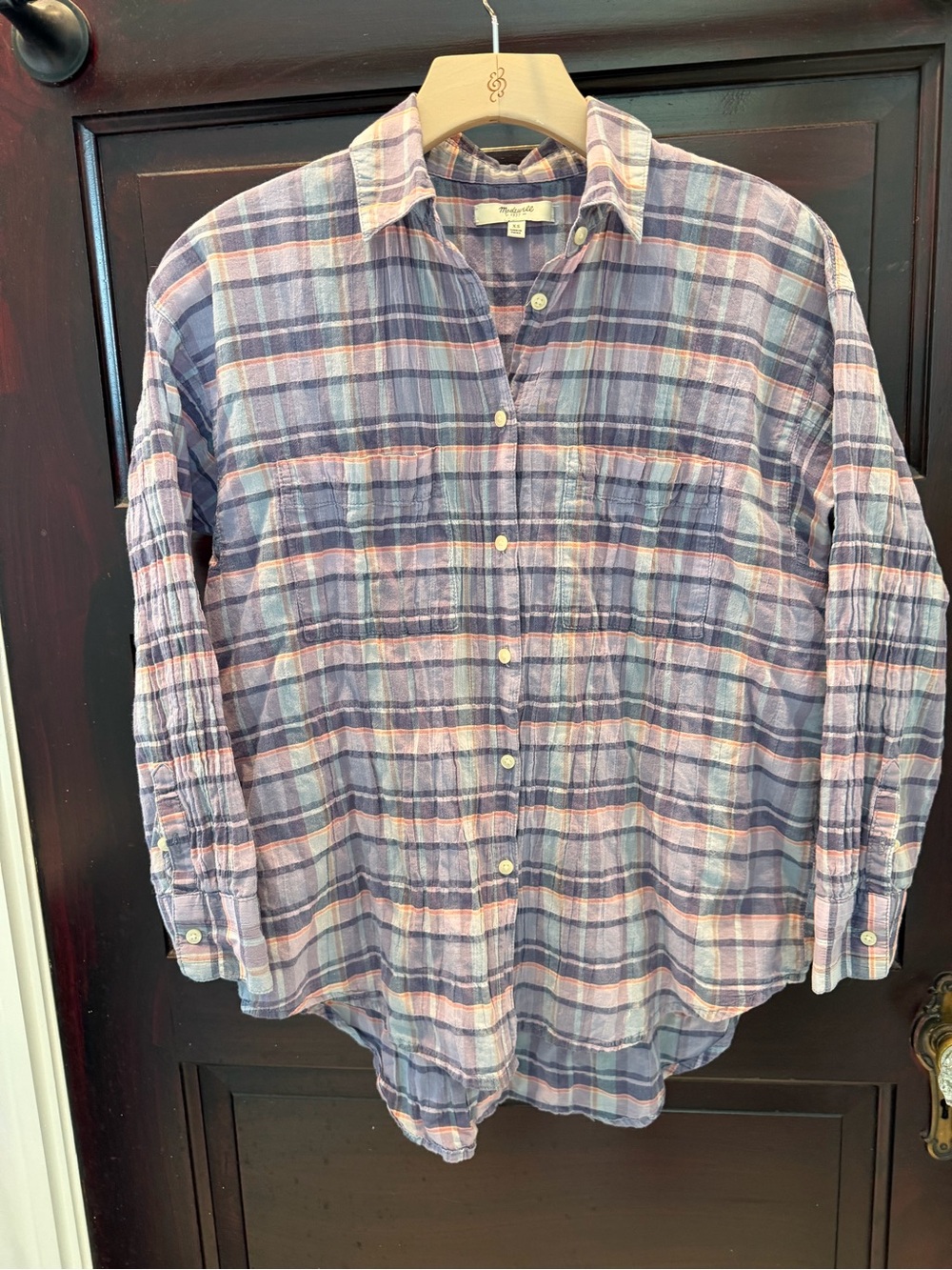 Madewell Women’s Lavender and Pink Crinkled Plaid Button-Down Shirt XS